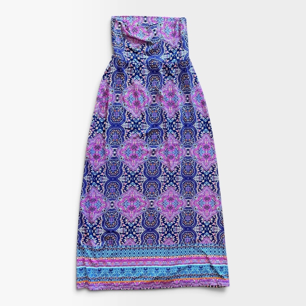 Cynthia Rowley Womens Small Strapless Paisley Maxi Skirt Purple Blue Medallion